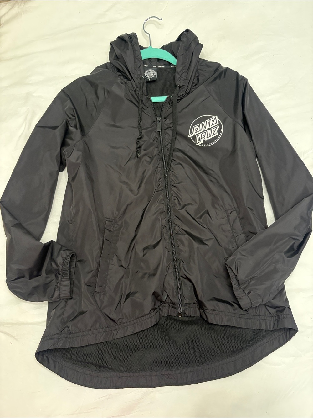 Santa Cruz Skateboards Black Hooded Windbreaker Jacket with Logo